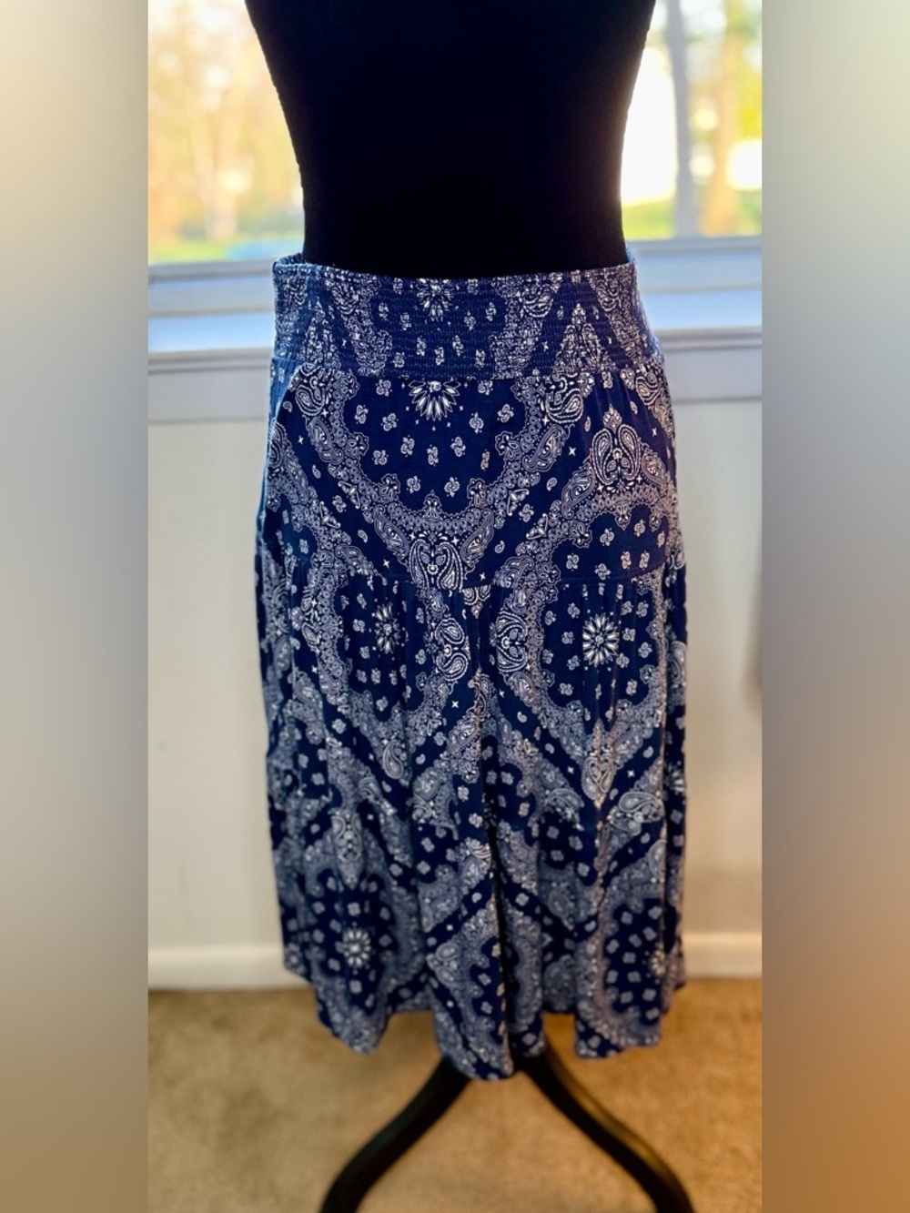 St. John’s Bay Blue handkerchief design A Line skirt preppy chic western sm EUC